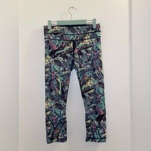 Lululemon Leggings Womens 6 Blue Green Floral Abstract Stretch Zip Pocket Pants